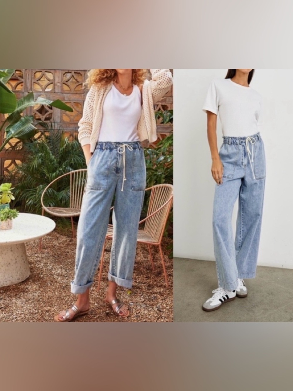 Rails Ryan Pants Faded Indigo Jeans Drawstring Waist Cargo Wide Leg XL $178 NWT
